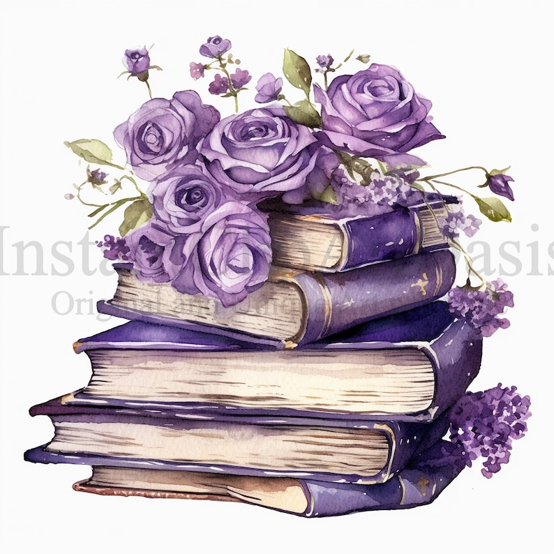 Stack of Purple Books Clipart, 10 High Quality Jpgs, Nursery Art ...