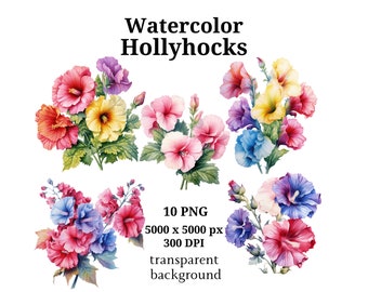 Miniature Fairy Garden Hollyhock Flower Picks - Set Of 3 Colorful Resin/Metal Decor