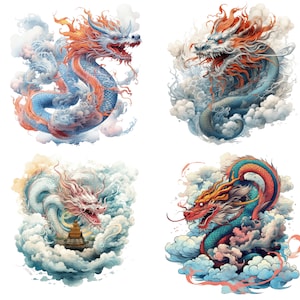 Chinese Dragons Clipart, 8 High Quality PNGs, Fantasy Dragon, Instant Digital Download | Card Making, Digital Paper Craft | #740