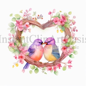 Lovebirds Clipart |Set 2| 10 High Quality JPGs, Nursery Art, Digital Download | Card Making, Cute Bird Clipart, Digital Paper Craft | #387