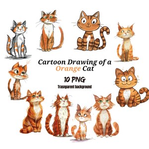 10 Cute Cartoon Orange Cat Illustrations | PNG Files with Transparent Background | Digital Download of Adorable Cat Clipart #M1