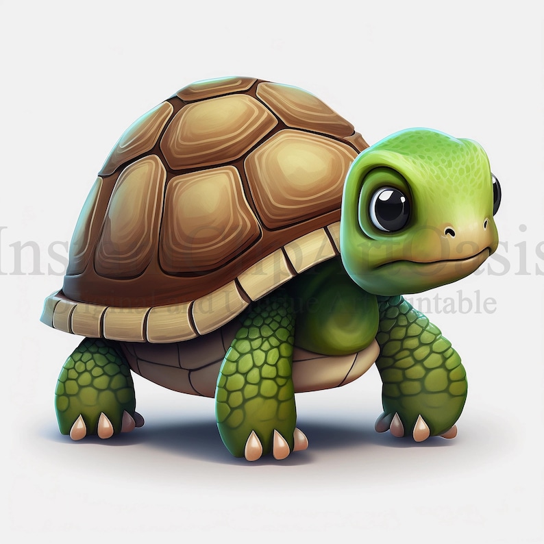 K&ouml;nnte beinhalten: Eine kleine, gr&uuml;ne Schildkr&ouml;te mit brauner Schale. Die Schildkr&ouml;te hat gro&szlig;e, schwarze Augen und einen s&uuml;&szlig;en Ausdruck.