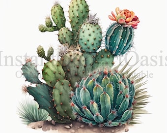 Cactus Clipart, 10 High Quality JPGs, Junk Journaling, Digital Planner, Wall Art, Digital Paper Craft, Watercolor | #90