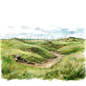 Steppe Landscape Clipart, 10 JPG di alta qualità, Arte dell'acquerello, Download digitale, Creazione di carte, Media misti, Mestiere di carta digitale / #713
