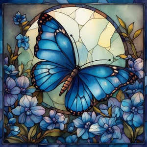 Imágenes Prediseñadas de mariposas azules, 10 JPG de alta calidad, vidrieras / fabricación de tarjetas, Clip Art, arte de papel digital, diseños de mariposas azules / #537