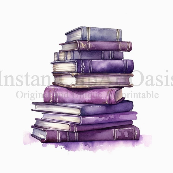 Stack of Purple Books Clipart, 10 High Quality JPGs, Nursery Art, Digital Download | Card Making, Books Clipart, Digital Paper Craft | #589