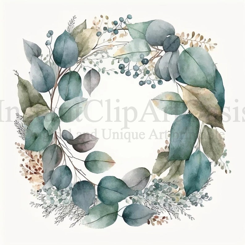 Eucalyptus Wreath Clipart, 10 High Quality Jpgs, Botanical Art | Card ...