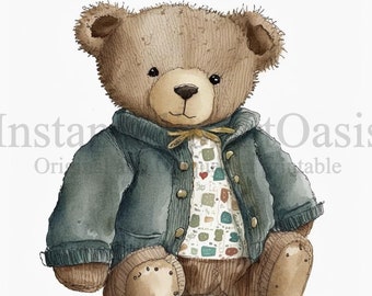 Teddy Bear Clipart, 10 High Quality JPGs, Nursery Art, Instant Digital Download | Card Making, Cute Animal Clipart, Digital Paper Craft  #57