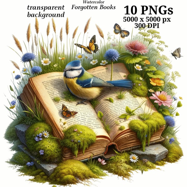 Clipart livres oubliés, 10 PNG de haute qualité, art pour chambre d'enfant, téléchargement numérique | Fabrication de cartes, cliparts livres, créations numériques en papier | #1452