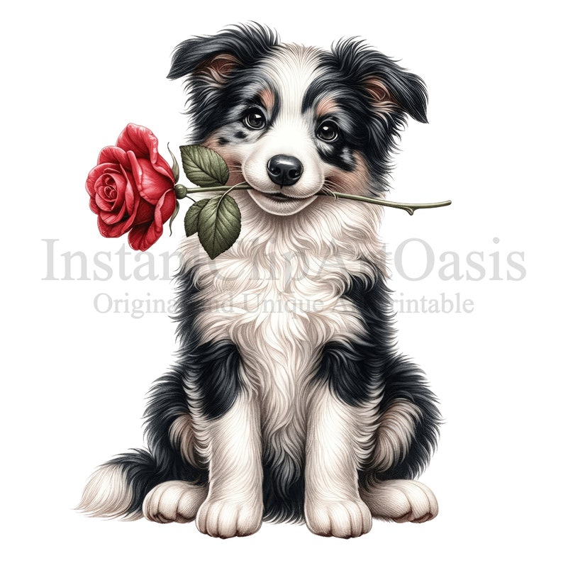 Border Collie With Rose Clipart, 10 High Quality Pngs, Digital Download ...