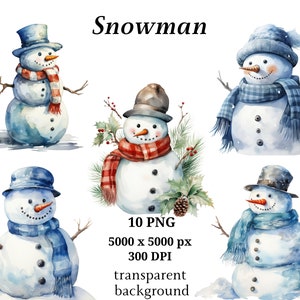 Snowman Clipart, 10 High Quality PNGs, Christmas Clipart, Card Making, Snowman Images, Journaling, Christmas Image, Digital Download | #1229