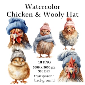 Clipart de frango com chapéu de lã, 10 PNGs de alta qualidade, arte de berçário, download | Fabricação de cartões, clipart de fazenda, artesanato em papel digital | #1021