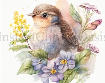 Cute Bird Clipart, 10 High Quality JPGs, Nursery Art, Instant Digital Download | Card Making, Animal Clipart, Digital Paper Craft | #96