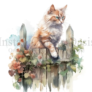 Chats sur Clôture Clipart, 10 JPG de haute qualité, Téléchargement numérique, Fabrication de cartes, Clipart de ferme, Artisanat en papier numérique | #703