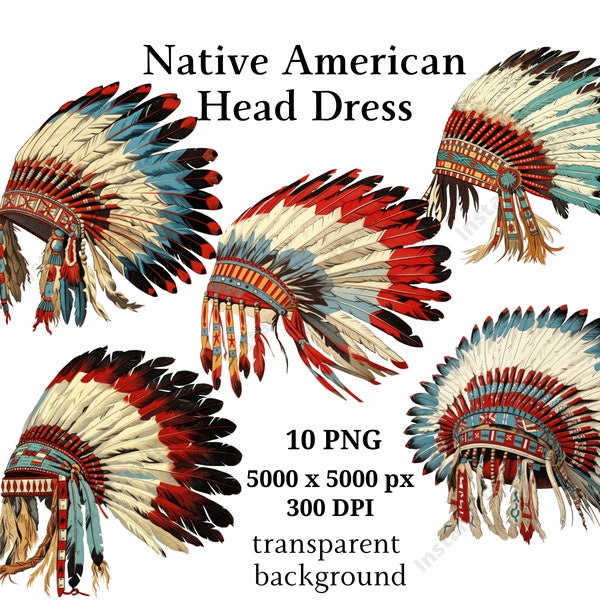 Native American Head Dress Clipart, Set-2, 10 High Quality PNGs, Digital Download | Card Making, Boho Clipart, Digital Paper Craft | #985
