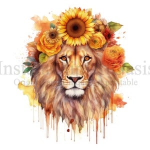 Leone e girasoli Clipart, 10 JPG di alta qualità, Nursery Art, Download digitale istantaneo / Creazione di carte, Mestiere di carta digitale / #776