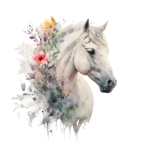 Imágenes prediseñadas de caballo blanco, 5 PNG de alta calidad, arte infantil, descarga digital instantánea, fabricación de tarjetas, imágenes prediseñadas de animales lindos, artesanía de papel digital / #35