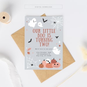 Editable Halloween Second Birthday Invitation, Little Boo Birthday Party Invitation, Halloween Invite for 2nd Birthday, Digital Download