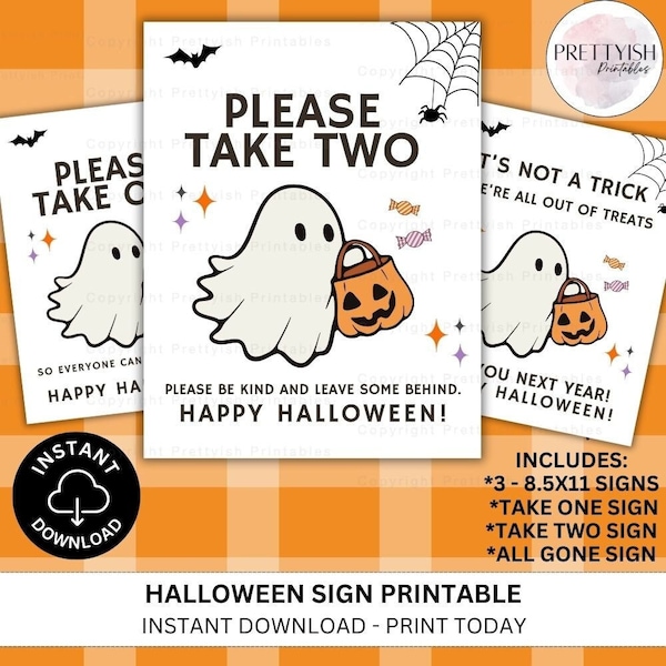 Trick or Treat Sign, Please Take One Sign, Halloween Candy Sign Printable, Trick Or Treat Sign Printable, Take a treat Sign, Take Two Sign