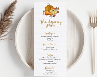 Thanksgiving-Menü bearbeitbare Vorlage, Thanksgiving-Menü, Herbst-Herbst-Menü, Thanksgiving 2023, Thanksgiving-Menü, druckbare Menü-Digitaldatei