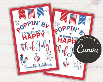 Stampabile/modificabile Poppin di per augurarti un felice giorno dell'indipendenza del 4 luglio etichetta regalo