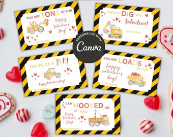 Étiquettes de Saint-Valentin pour enfants, cartes de Saint-Valentin pour enfants, I Really Dig You Valentine, imprimables pour la Saint-Valentin, sans bonbons pour la Saint-Valentin, camion pour la Saint-Valentin