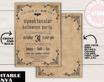 invitations d’Halloween vintage, invitation à une fête d’Halloween, fête costumée d’Halloween pour adultes antiques, invitation d’Halloween effrayante, fête pour adultes