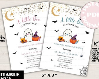 A Little Boo is Due Baby Shower Invitation, Editable Halloween Baby Shower Invite, Digital Boy or Girl Baby Shower Ghost Halloween Invite