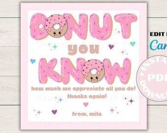 EDITABLE Teacher Appreciation Gift Tag, Staff Appreciation Gift Tag, Teacher Thank You Gift Tags, Best Teacher label, Donut Teacher Tag