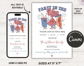 4th Of July BBQ Invitation Digital, 4th of July Evite ,4th of July Invitation Digital, Party In the USA Invitation, 4th of July Invite