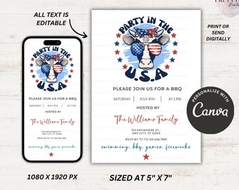 4th Of July BBQ Invitation Digital, 4th of July Evite ,4th of July Invitation Digital, Party In the USA Invitation, 4th of July Invite