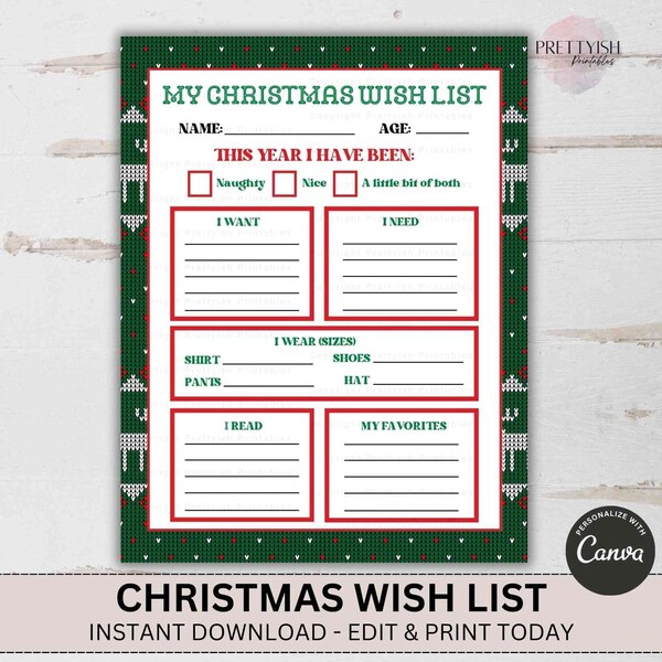 Christmas List, Christmas Wish List for Kids Office Work Friends, Secret Santa List, Santa Wish List, Secret Santa Game, Christmas Letter