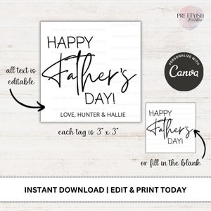 Minimalistische Vaderdag Cadeau Tag Sjabloon, Afdrukbare Moderne Minimalistische Favor Tag voor papa, Bewerkbare eenvoudige tag van kinderen, Instant Download
