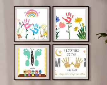 Fête des mères Flower Handprint Art Bundle, imprimable, cadeau d'artisanat de maman de bébé, enfants, enfant en bas âge ou préscolaire, cadeau souvenir bricolage, carte de maman