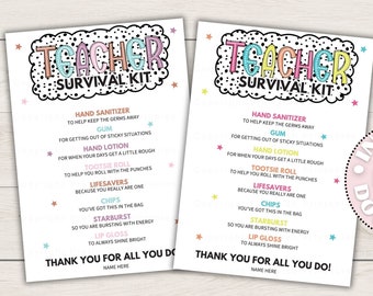 Étiquette-cadeau imprimable pour trousse de survie pour enseignant, trousse de survie pour la rentrée des classes, étiquette-cadeau pour enseignant pour la première journée d'école, appréciation de l'enseignant modifiable