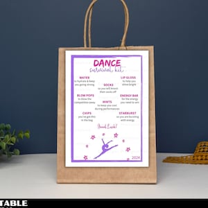 Dance Competition Survival Kit Printable, Gift Bag Printable, Printable Dance Team Gift Idea, Dance Gifts from Coach, Sports Gift, Editable