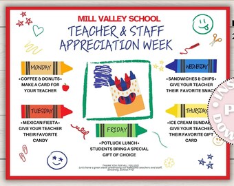 Editable Teacher and Staff Appreciation Week Printables, Printable for Teacher Week, Teacher Appreciation Week Printable Poster Event Flyer
