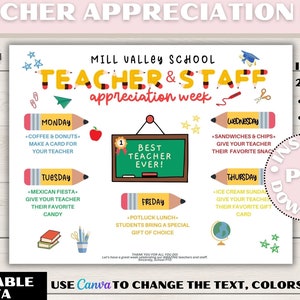 Editable Teacher and Staff Appreciation Week Printables, Printable for Teacher Week, Teacher Appreciation Week Printable Poster Event Flyer