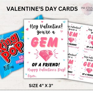 Ring Pop Valentine Tag, Gemstone Valentine Cards, Kids Valentine Cards, Printable Valentines, Classroom Valentines, School Valentine Gem Tag