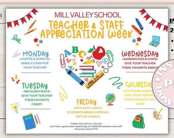 Produits à imprimer modifiables pour la semaine des enseignants et du personnel, affiche imprimable pour la semaine des enseignants, affiche imprimable de l'événement