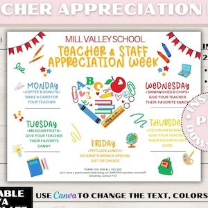 Editable Teacher and Staff Appreciation Week Printables, Printable for Teacher Week, Teacher Appreciation Week Printable Poster Event Flyer