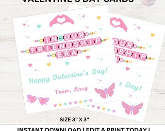 Cartes imprimables, Saint-Valentin, bracelet d'amitié en perles, Saint-Valentin pour enfants, Saint-Valentin pour la classe, Saint-Valentin à l'école