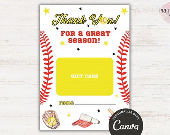 Softball Coach Gift Card Holder, Printable Sports Coach Thank You Card, Thank You Coach Gift, End of Season Coach Appreciation, Gift Card