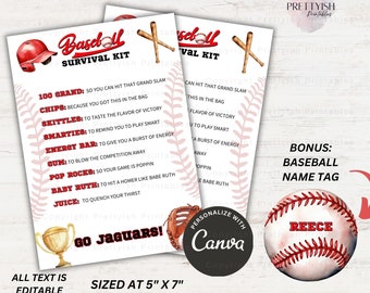 Kit de survie de baseball à imprimer, sac cadeau imprimable, imprimable, idée cadeau pour une équipe de baseball, cadeaux pour joueur de baseball de la part d'un entraîneur, cadeau sport