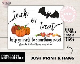 Halloween Printable | Trick Or Treat | Halloween Candy Sign | Passing Out Candy | Sign For Trick Or Treaters | Halloween Party Decor