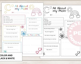 Fête des mères maman imprimable, tout sur maman imprimable, cadeau personnalisé maman, carte de fête des mères imprimable, questionnaire maman