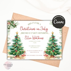 Christmas in July Invitation, Tropical Christmas in July Birthday Invite, Christmas Invitation Party Invitation Christmas in July, Tree Xmas