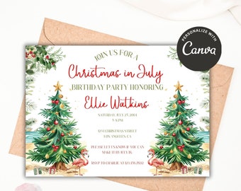 Christmas in July Invitation, Tropical Christmas in July Birthday Invite, Christmas Invitation Party Invitation Christmas in July, Tree Xmas