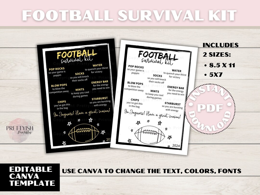 Football Survival Kit Printable, Gift Bag Printable, Printable Football ...