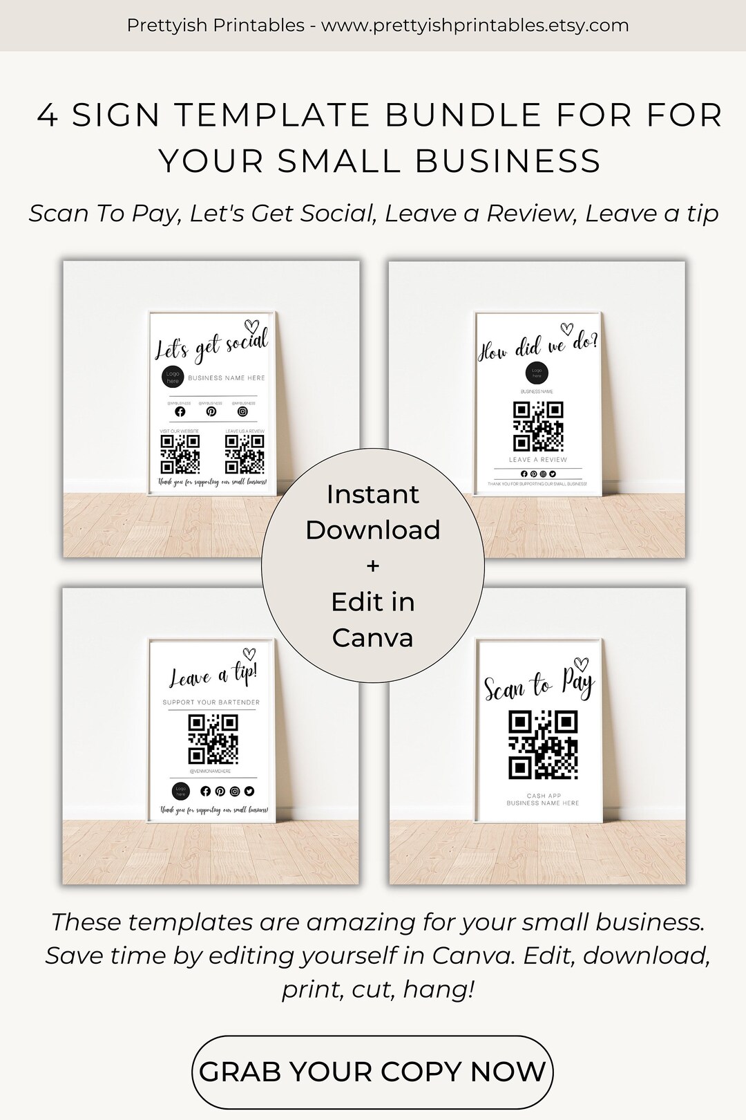 Qr Code Sign Bundle QR Code Sign Template Bundle, Scan to Pay Sign, Social Media Sign ...